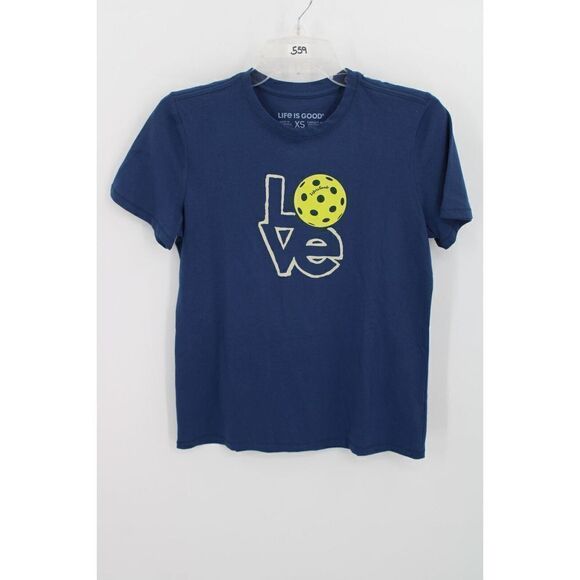 LIFE IS GOOD XS WOMENS SHORT SLEEVE PICKLEBALL LOVE TEE T-SHIRT NAVY NWT - Picture 1 of 6